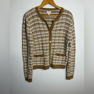 J.Crew Cardigan Sweater Size S Old Money Gold Button Plaid Chic